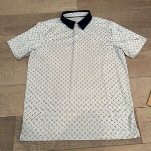 MAELREG MENS DRI FIT GOLF POLO SHIRT WHITE AND NAVY BLUE LARGE